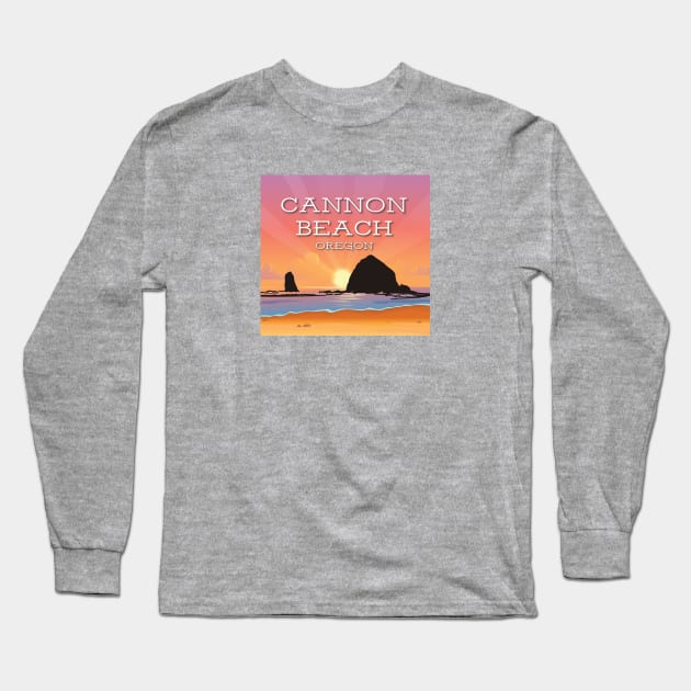 Cannon Beach Oregon Coast with Haystack Rock Sunset Long Sleeve T-Shirt by sentinelsupplyco